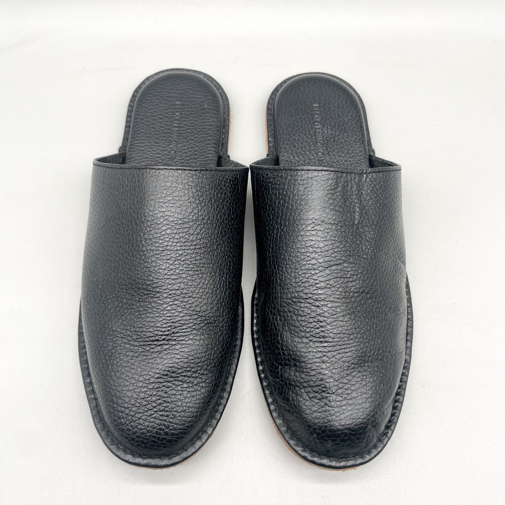 Beckett Simonon Mens 11 Larsen Slippers Black Leather Slip On Mules House Shoes